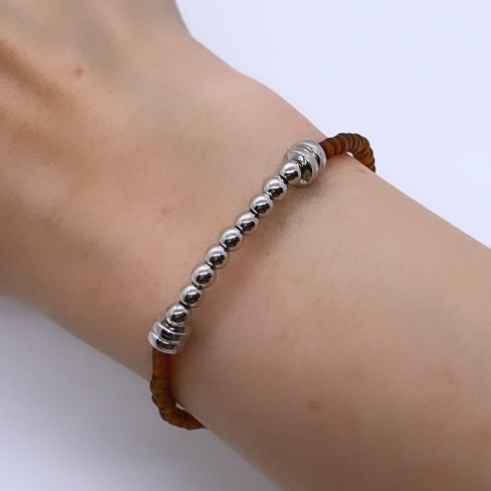 Wool + Pepper Co. Matte Brown & Silver Bracelet